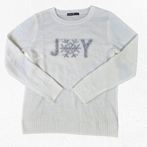 Signature Collection Ivory Silver Metallic Joy Crewneck Snowflake Sweater Large